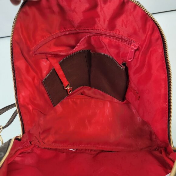 DKNY Logo Monogram Backpack | Brown Faux Leather Bookbag - Picture 7 of 8